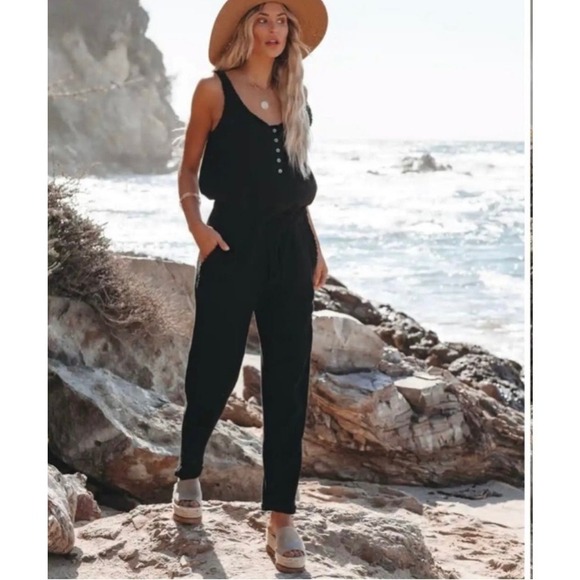 VICI Maye Cotton Pocketed Drawstring Lounge Jumpsuit Black Size Small - Picture 1 of 8